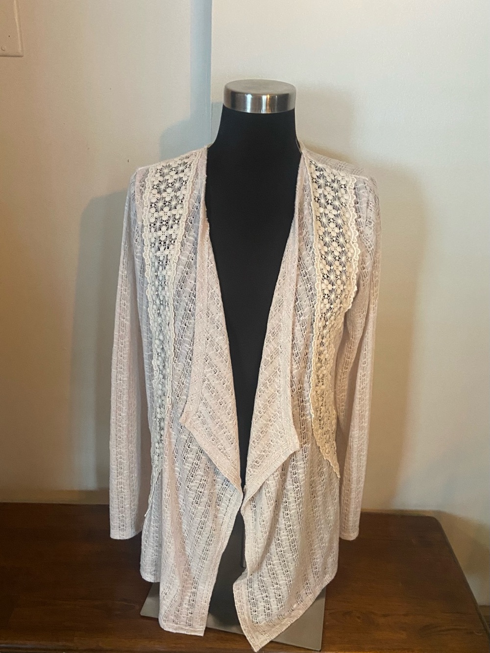 Maurice’s Lace-Trim Open Cardigan Sweater size M